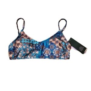 Girls Blue Patchwork Floral Print Bikini Top XS 0-2 Adjustable Straps‎